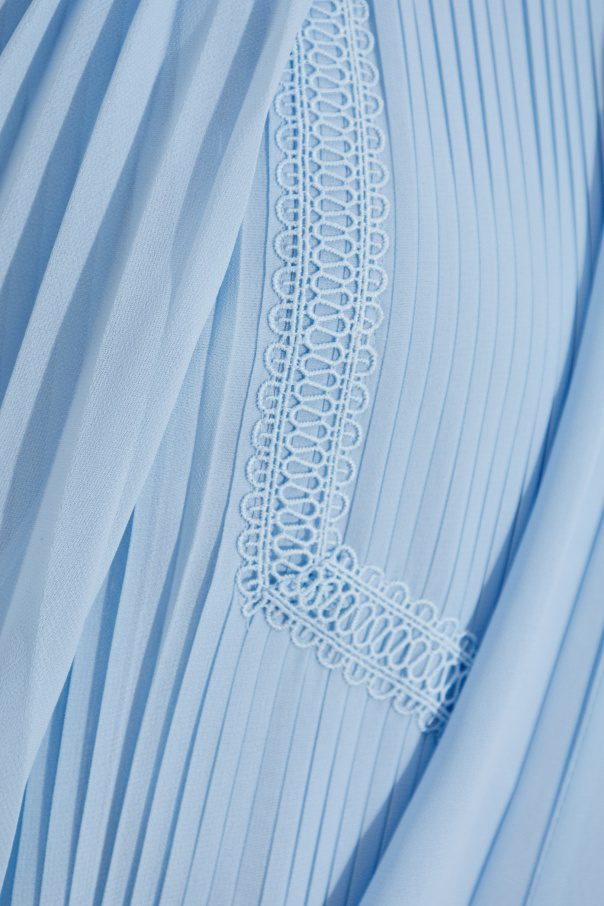 Blue Bow Strap Pleats Waist Bud Dress